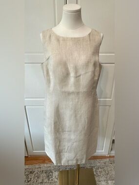 Talbots Sleeveless Irish Linen Shift Dress in Light Beige Color Size:12 NWT